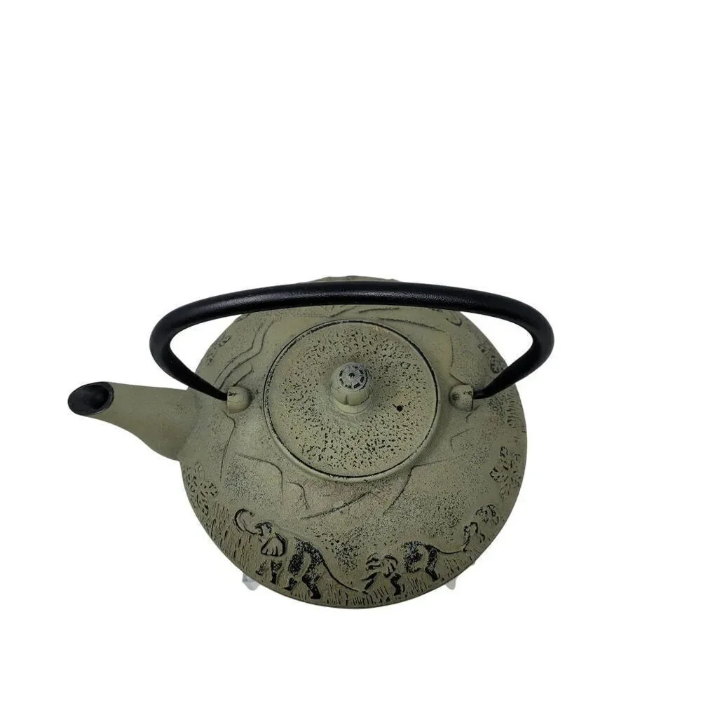 Cast Iron Teapot Sage Green‎ Lucky Elephant Parade Safari 3D Rare Collectible